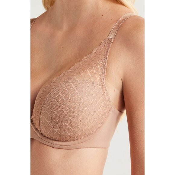 🆕CHANTELLE Norah Chic Plunge T-Shirt Underwire Bra 34DDD Beige Tan #16MNA - Picture 5 of 11